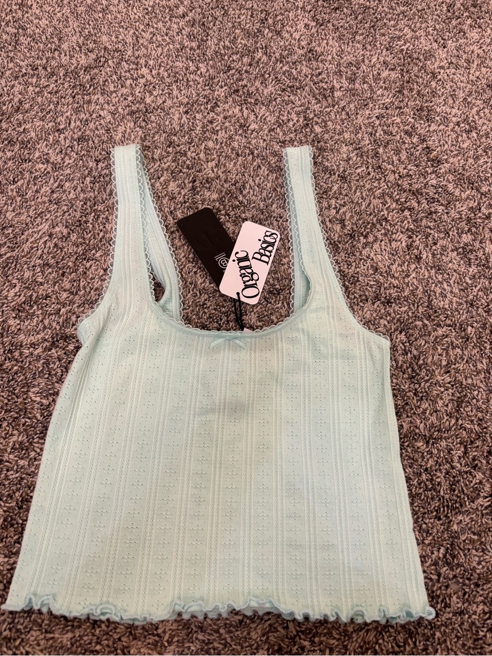 Organic Basics women’s soft blue Ribbed cami Tank Top with Scalloped Edge XS